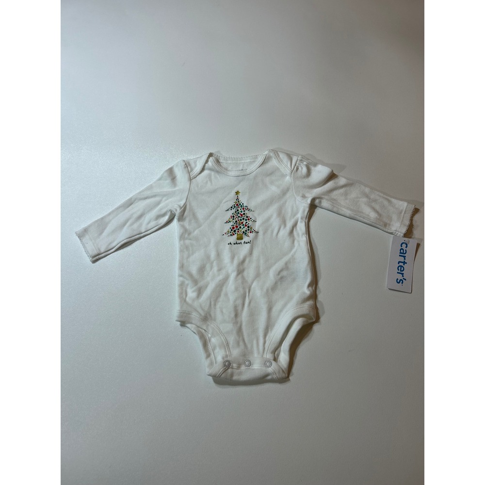 Carter's Bodysuit Girls' 6M White Christmas Tree Long Sleeve Oh What Fun